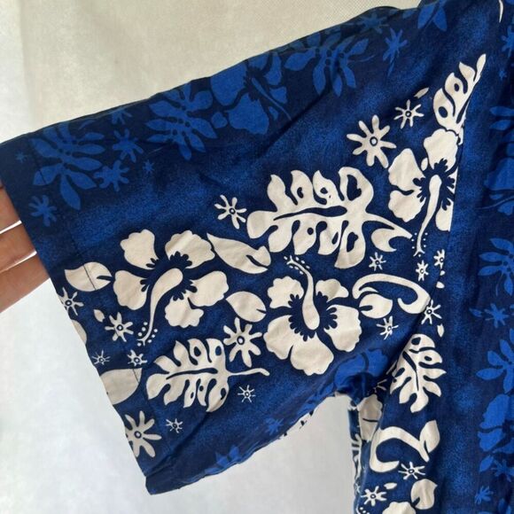 Alii Fashions Hawaii Tropical Floral Navy White Button Up Cotton Shirt Sz 2X - Picture 2 of 8